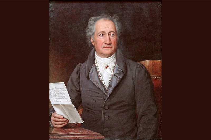 Maleri med motiv Johann Wolfgang von Goethe ved skrivepulten sin.
